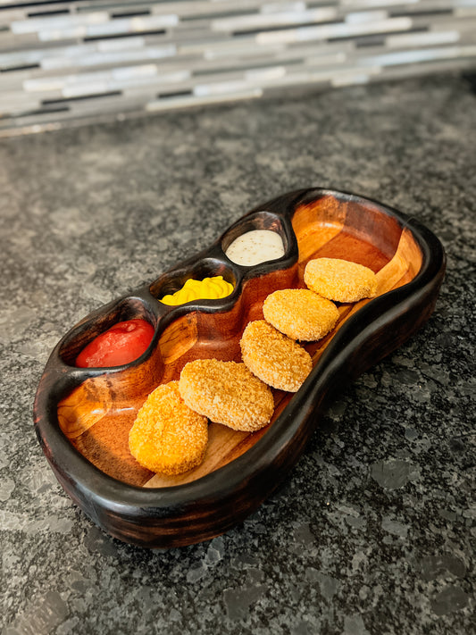 Chicken Nuggie Tray – Handmade Wooden Nugget & Sauce Tray