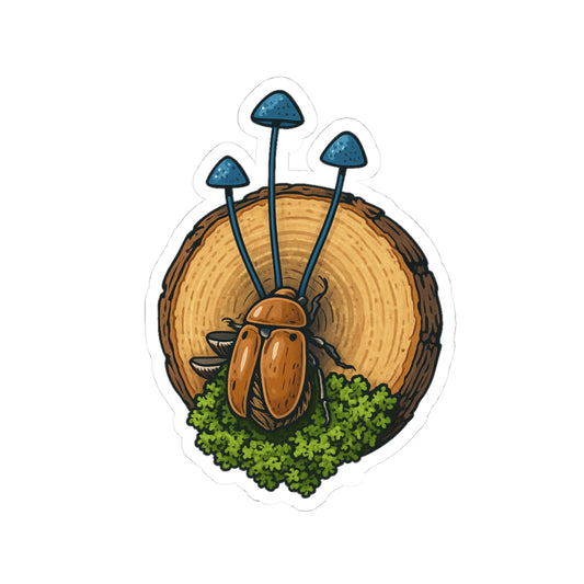 Beetle & Blue Mushroom Sticker | Nature-Inspired Art by Remy’s Studio