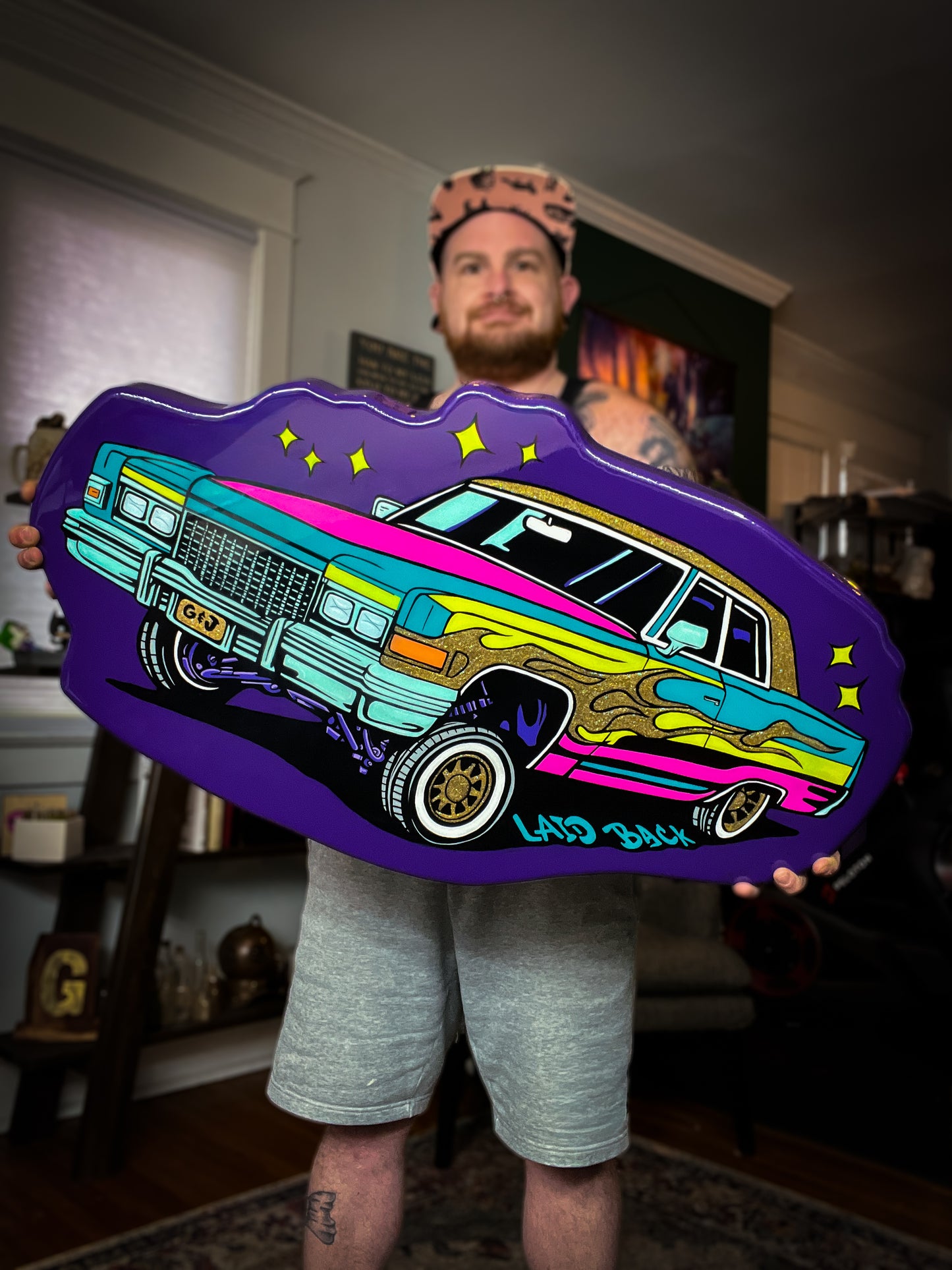 “Laid Back” 90’s Lowrider Table / Wall Art – Hand-Painted Functional Art